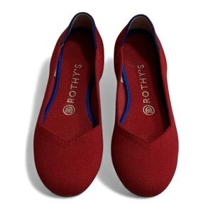 Rothy's Red Knit Flats with Blue Trim